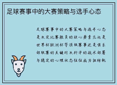 足球赛事中的大赛策略与选手心态